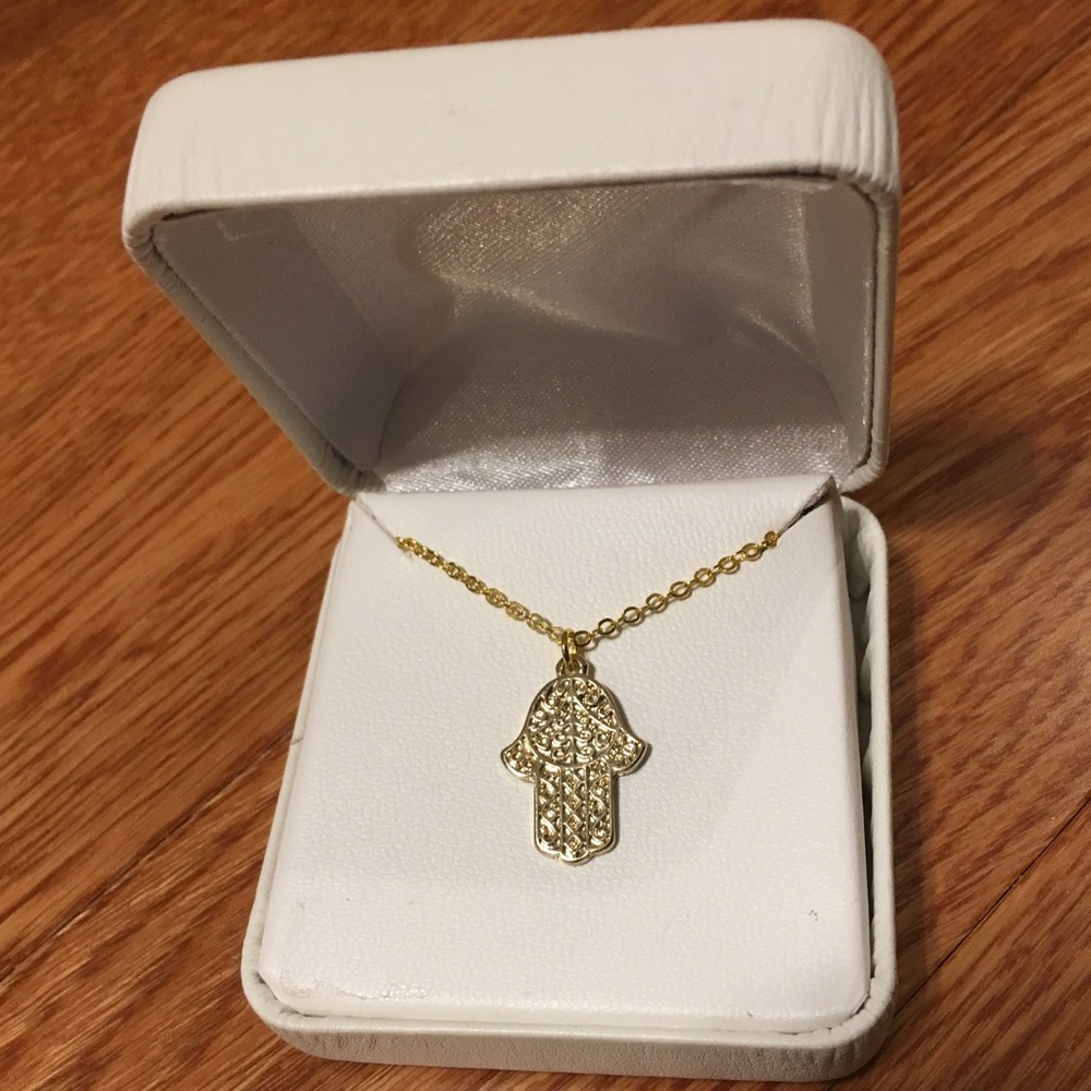 Gold Hamsa Hand Symbol Pendant Charm Necklace